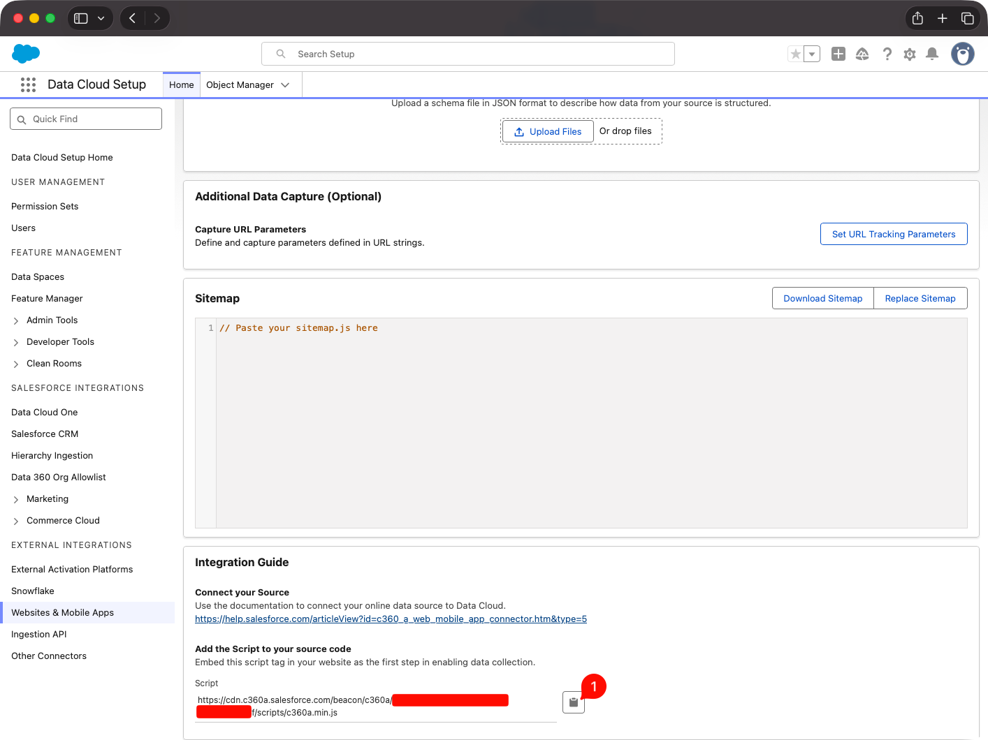 Salesforce Interactions SDK CDN details shown in the connector integration guide